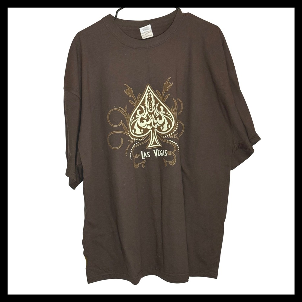NWOT Gildan Ultra Cotton Las Vegas‎ Spade Graphic T-Shirt Brown Mens 2XL
